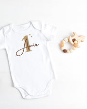 Personalised baby onesie with year and name in blush - view 2 | Eli&Eli