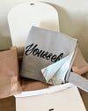 Personalised cotton muslin baby blanket with grey bear print and stroller hanger - Eli&Eli Dubai