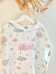 Hooded muslin poncho with cloud rainbow print - view 6 | Eli&Eli