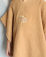 Hooded muslin poncho in honey caramel - view 3 | Eli&Eli