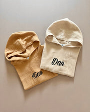 Hooded muslin poncho in honey caramel - view 5 | Eli&Eli