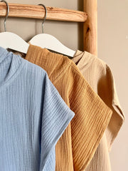 Hooded muslin poncho in honey caramel - view 7 | Eli&Eli