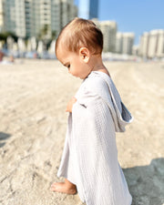 Personalised hooded muslin poncho towel in off white - Eli&Eli