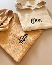 Personalised hooded muslin poncho in beige - view 5 | Eli&Eli