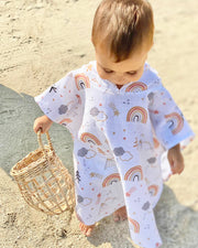 Hooded muslin poncho with winter rainbow print - view 6 | Eli&Eli