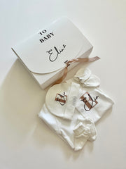 Personalised hospital and baby shower gift set in beige and gold - view 6 | Eli&Eli