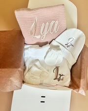 Personalised hospital and baby shower gift set in blush pink - view 5 | Eli&Eli
