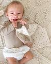 Personalised muslin comforter blanket with wooden teether ring, colour selection - Eli&Eli Dubai