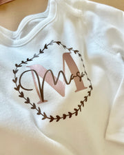 Signature print long sleeve baby onesie in white - view 4 | Eli&Eli
