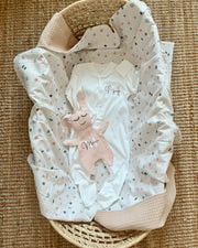 Personalised white baby overall with glitter blush name - view 4 | Eli&Eli