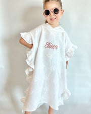 Ruffled muslin poncho with embroidery in white - view 3 | Eli&Eli