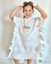 Ruffled muslin poncho with embroidery in white - view 8 | Eli&Eli