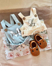 Unisex terry baby dungaree in oat - view 5 | Eli&Eli